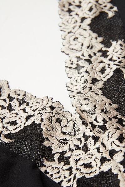 Black Pretty Flower V-Neck Bodysuit, Black/ivory, large image number 4