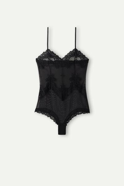 Black Pretty Flower Tulle And Lace Bodysuit, , large image number 2