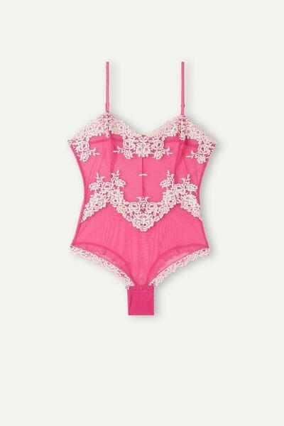 Pink Pretty Flowers Lace And Tulle Bodysuit, , large image number 2