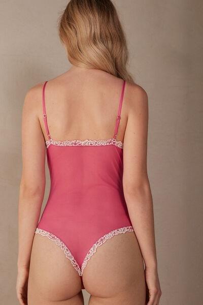 Pink Pretty Flowers Lace And Tulle Bodysuit, , large image number 3