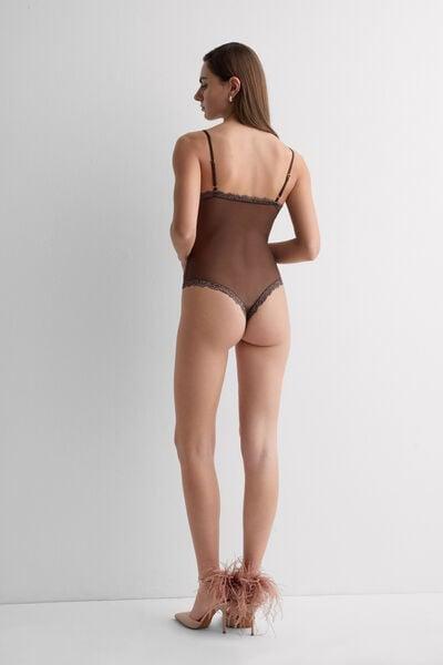Brown Pretty Flowers Lace And Tulle Bodysuit, 5601_705J, large image number 2