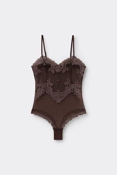 Brown Pretty Flowers Lace And Tulle Bodysuit, 5601_705J, large image number 3