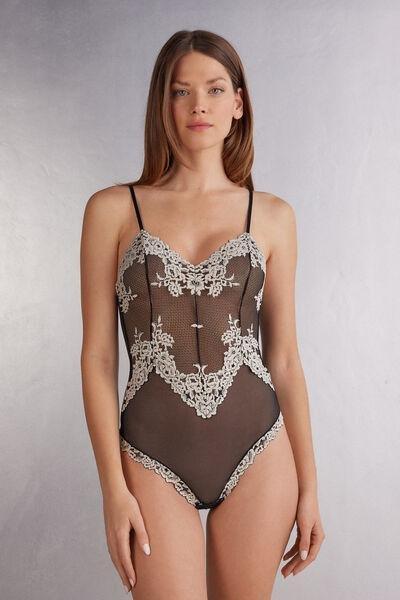 Black Pretty Flower Bodysuit, , large image number 0