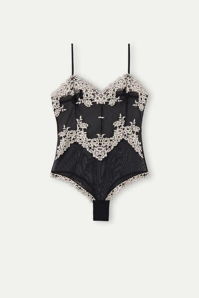 Black Pretty Flower Tulle And Lace Bodysuit, , large image number 2