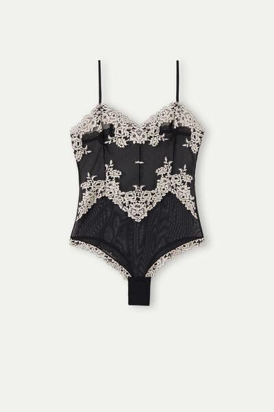 Intimissimi Black Pretty Flower Tulle And Lace Body