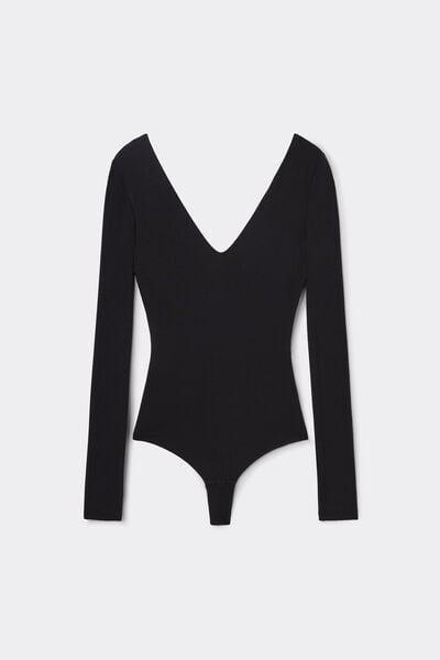 Black Long-Sleeved Bodysuit, Black, large image number 3