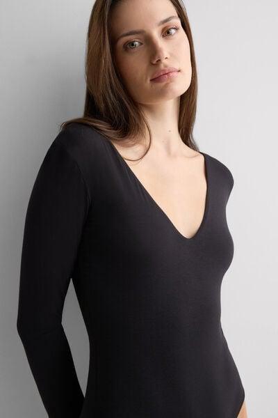 Black Long-Sleeved Bodysuit, Black, large image number 5