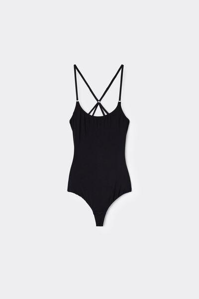BLACK Fresh Bamboo Bodysuit with Crossed Back Straps, Black, large image number 3
