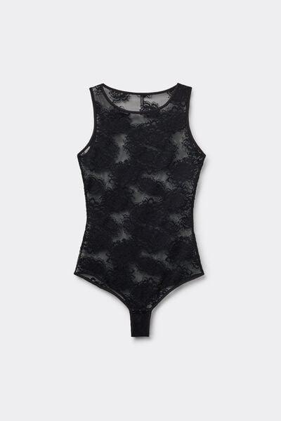 Black Sensual Texture Lace Bodysuit, Black, large image number 3