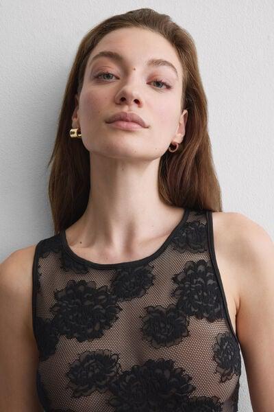 Black Sensual Texture Lace Bodysuit, Black, large image number 5
