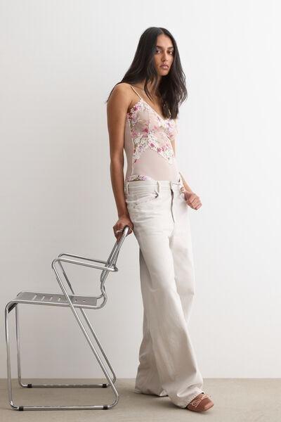 Pink Pretty Flowers Lace And Tulle Bodysuit, 5601_057K, large image number 0