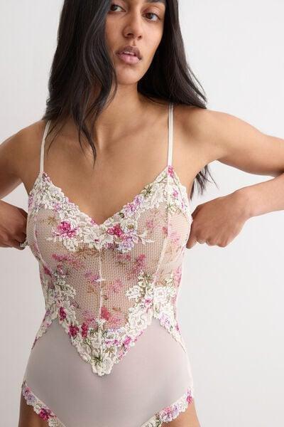 Pink Pretty Flowers Lace And Tulle Bodysuit, 5601_057K, large image number 5
