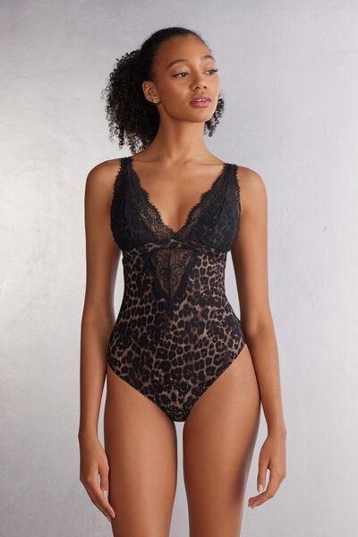 Black Luxurious Leopard Bodysuit, , medium