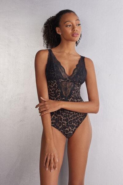 Black Luxurious Leopard Bodysuit, , large image number 1