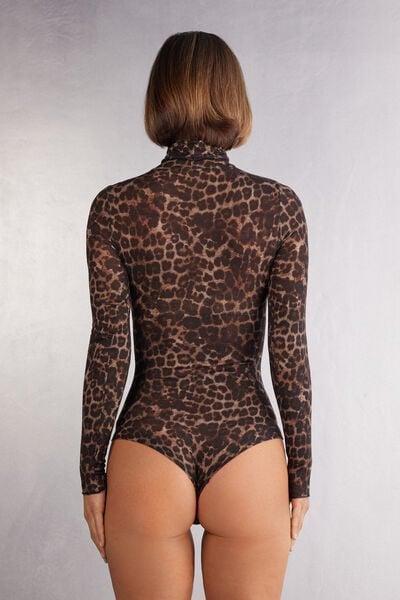 Brown Luxurious Leopard Long Sleeve Bodysuit, 5601_769J, large image number 2