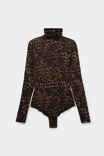 Brown Luxurious Leopard Long Sleeve Bodysuit, 5601_769J, large image number 3
