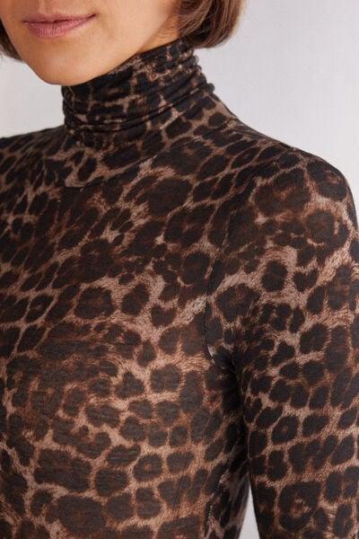 Brown Luxurious Leopard Long Sleeve Bodysuit, 5601_769J, large image number 5