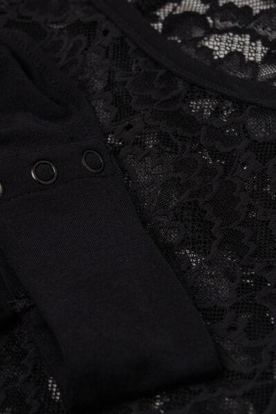 Black Delicate Pieces Long Sleeve Bodysuit, Black, large image number 4