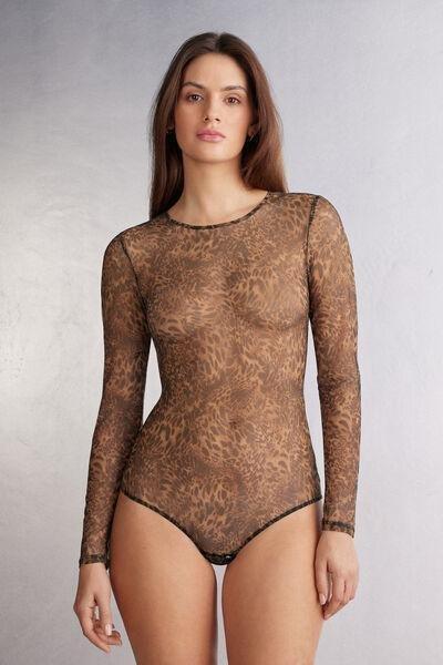 Brown Animal Print Bodysuit, , medium
