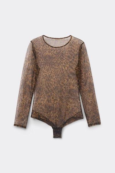 Brown Animal Print Bodysuit, , large image number 1