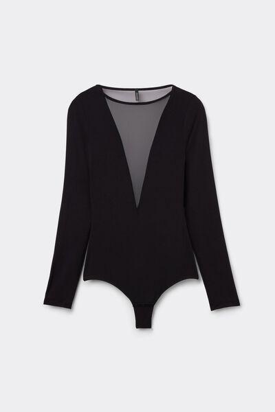 Black Modern Attitude Long Sleeve Bodysuit, , large image number 2