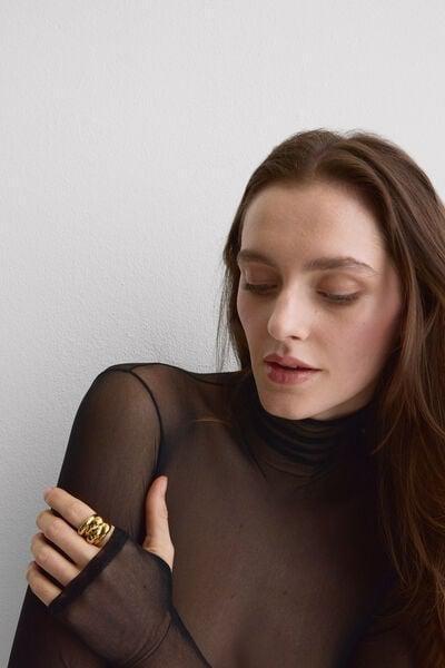 Black High-Neck Tulle Bodysuit, Black, large image number 5