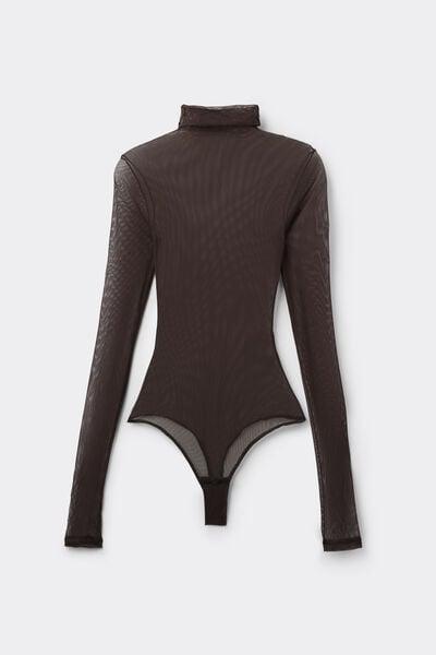 Brown High-Neck Tulle Bodysuit, 5601_705J, large image number 3
