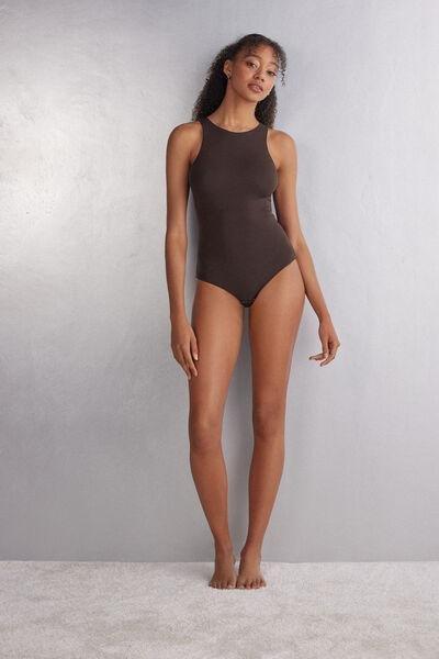 Brown Halter-Neck Bamboo Bodysuit, 5601_705J, large image number 5