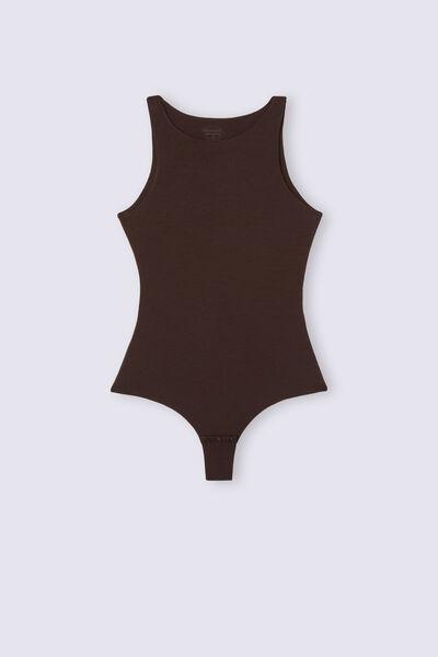 Brown Halter-Neck Bamboo Bodysuit, 5601_705J, large image number 6