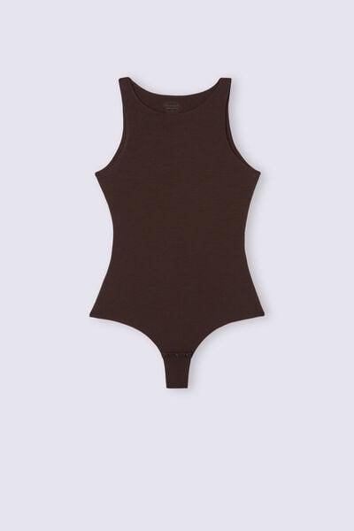 Brown Halter-Neck Bamboo Bodysuit, 5601_705J, large image number 7