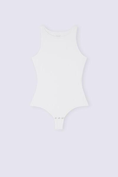 White Halter Neck Viscose Bodysuit, Milk White, large image number 3