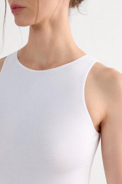 White Halter Neck Viscose Bodysuit, Milk White, large image number 5