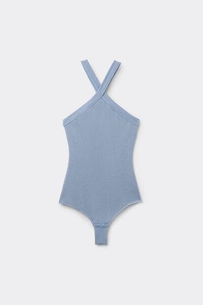 Blue Ribbed Lame Crossover Bodysuit, 5601_098K, large image number 3
