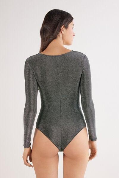 Black Shimmering Passion Long-Sleeved Lamé Bodysuit, 5601_031K, large image number 3