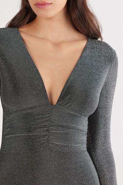 Black Shimmering Passion Long-Sleeved Lamé Bodysuit, 5601_031K, large image number 5