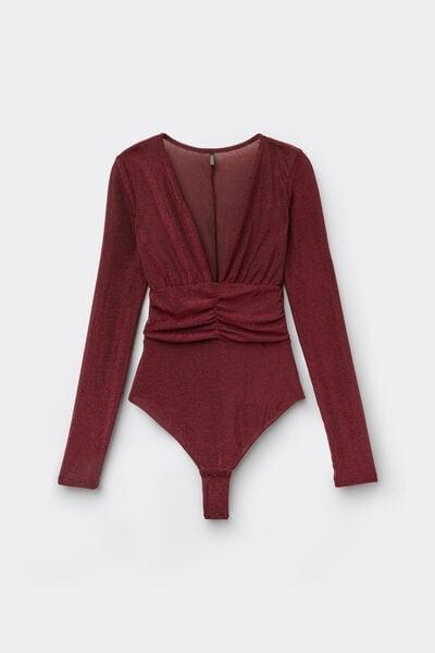 Burgundy Shimmering Passion Long-Sleeved Lam&eacute; Bodysuit, 5601_032K, large image number 6