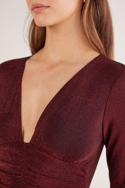 Burgundy Shimmering Passion Long-Sleeved Lam&eacute; Bodysuit, 5601_032K, large image number 8