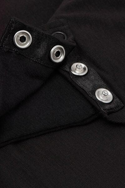 Black Sensual Texture Long-Sleeved Bodysuit, Black, large image number 4