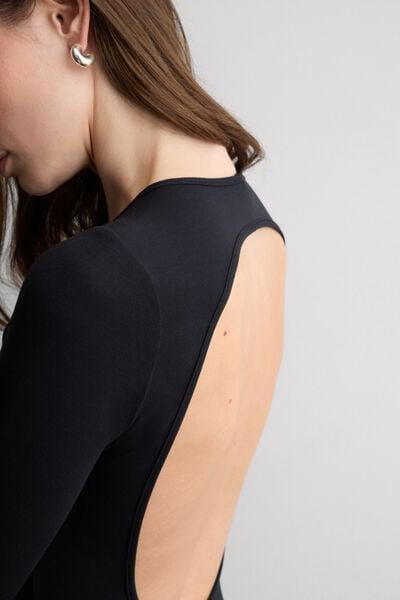 Black Long-Sleeved Backless Modal Bodysuit, Black, large image number 5