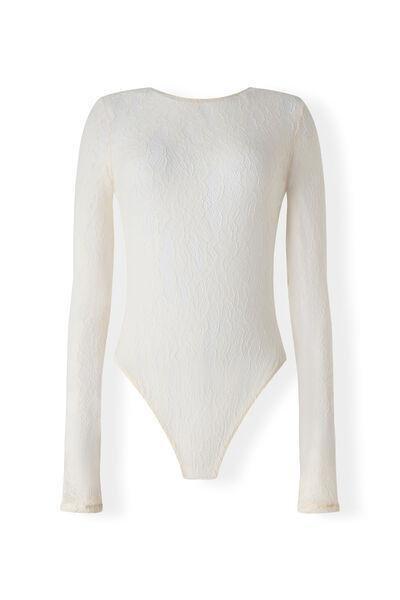Beige Long-Sleeved Stretch Lace Bodysuit, Natural, large image number 1