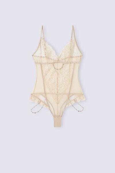 Beige Living In Luxe Tulle And Lace Bodysuit, , large image number 2