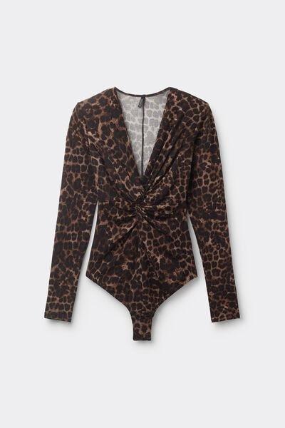 Multicolour V-Neck Luxurious Leopard Bodysuit, , large image number 2