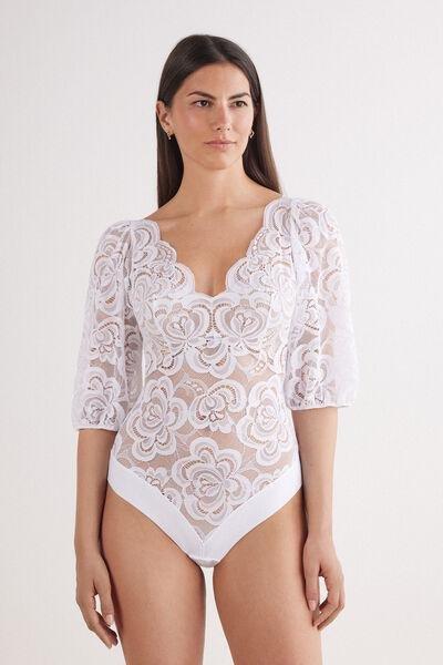 White Short-Sleeved Bodysuit, , large image number 0