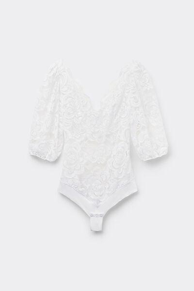White Short-Sleeved Bodysuit, White, large image number 3