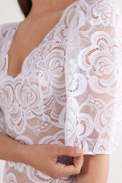 White Short-Sleeved Bodysuit, White, large image number 5