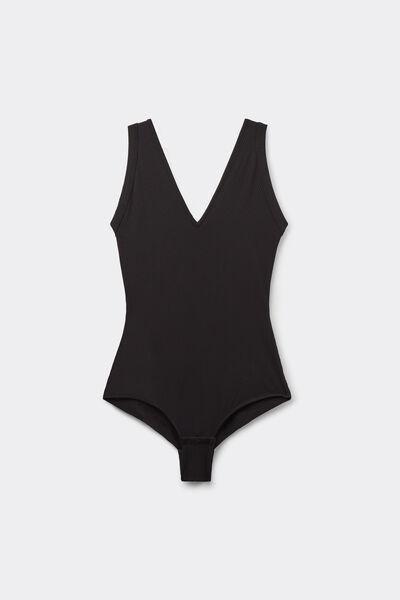 Black Your Every Wear Ribbed Bodysuit, Black, large image number 2