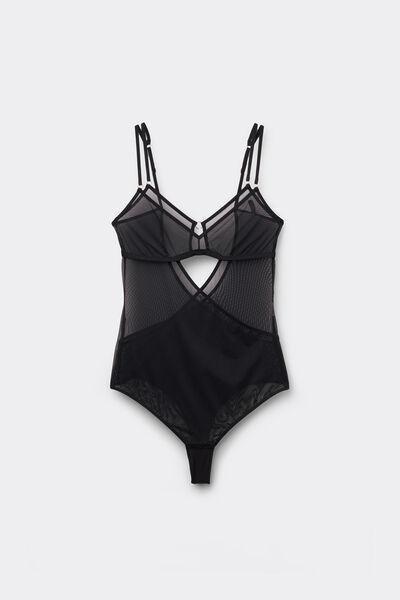 Black Modern Attitude Tulle Bodysuit, , large image number 2