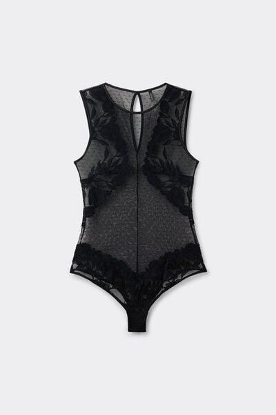 Black All About Flowers Lace And Tulle Bodysuit, Black, large image number 4