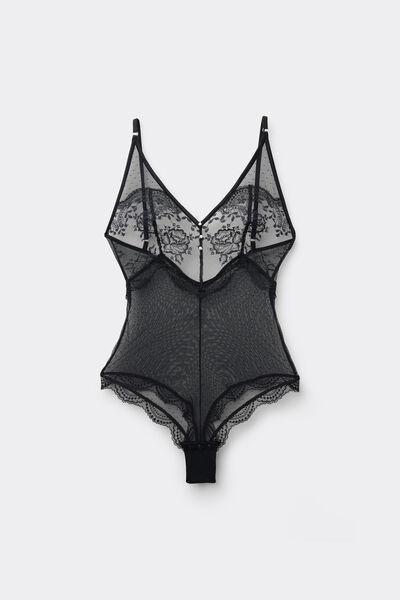 Black La Vie En Rose Sleeve-Less Lace Bodysuit, Black, large image number 2