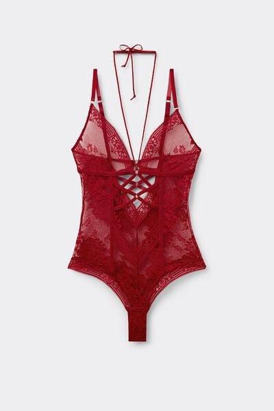 Red La Femme Fatale Strappy Detail Lace Bodysuit, Wax Red, large image number 2